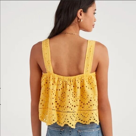 7 FOR ALL MANKIND | Yellow Eyelet Cropped Tank M - Picture 2 of 10